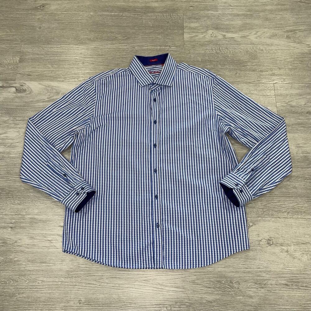 Report Collection Dress Shirt Men’s XXL Blue Checkered 100% Cotton Button Up